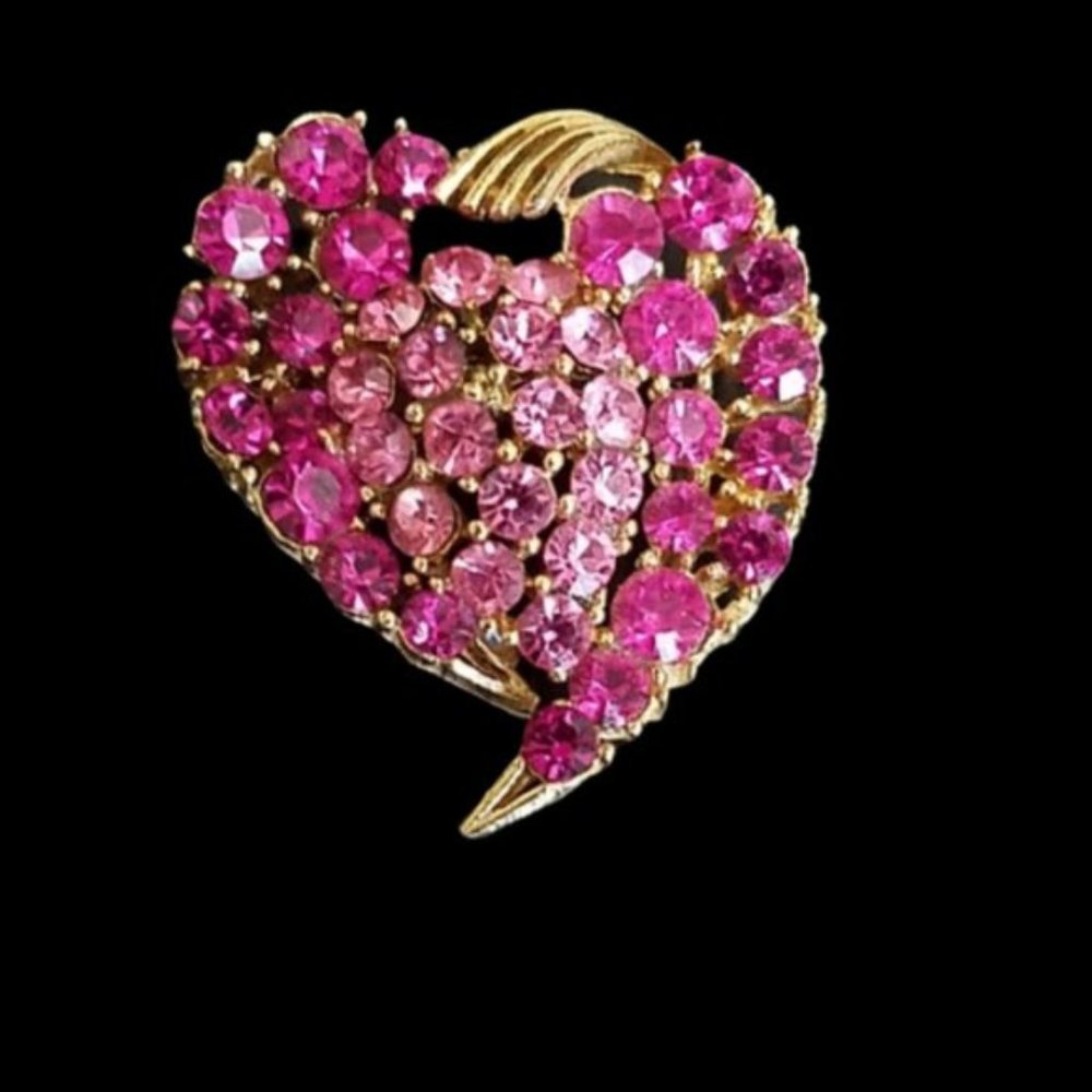 Vintage Lisner Pink Rhinestone Heart Brooch